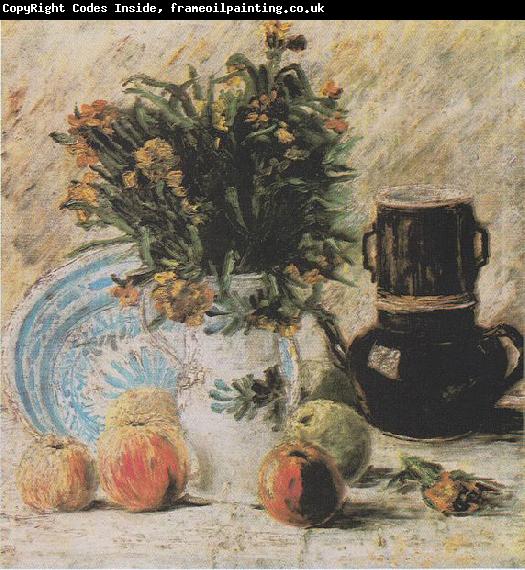 Vincent Van Gogh Vase with Flowers, Coffeepot and Fruit